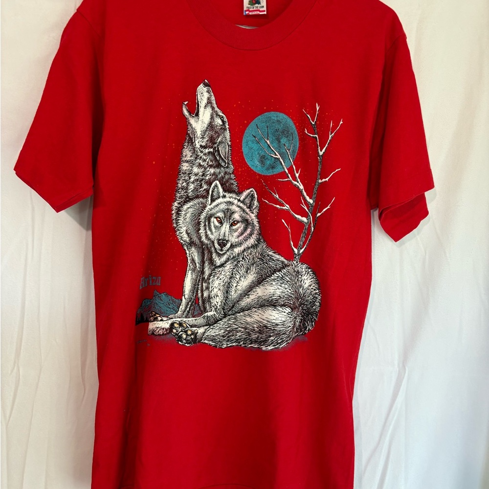 Red Wolf Graphic T-Shirt vintage single stitch large men’s fruit of the loom